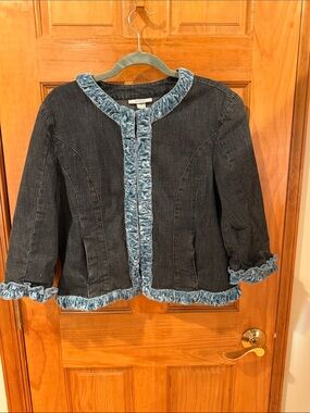 Dress Barn Dark Denim Jacket with Light Blue Velvet Trim